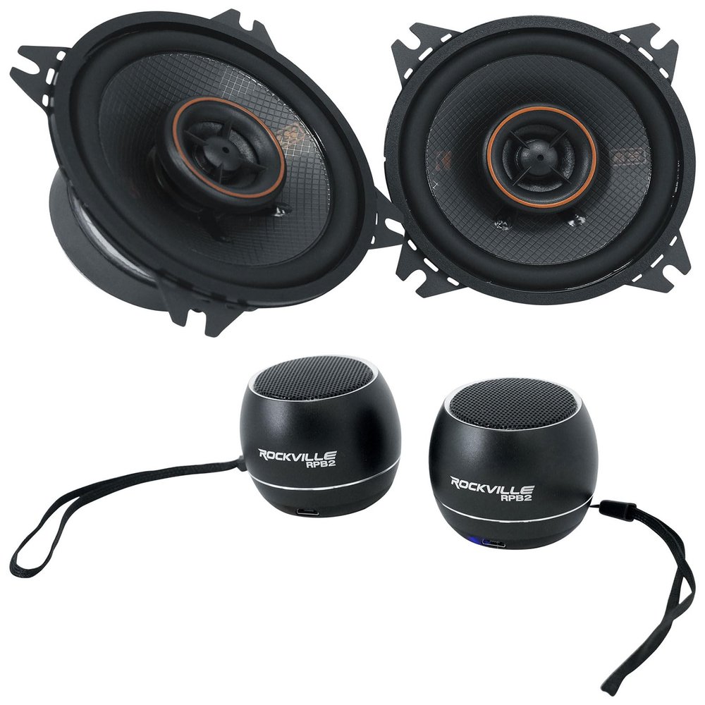 Audiosavings Bundle: (1) Pair Kicker 51KSC404 4" 75 Watt RMS Car Audio Speakers KSC404 KSC40 Bundle with (1) Pair Rockville RPB3-BLACK Handheld Wireless Linking Portable Bluetooth Speakers (Items 4)