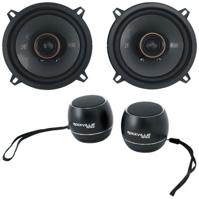 Audiosavings Bundle: (1) Pair Kicker 51KSC504 5.25" 100 Watt RMS Car Audio Speakers Bundle with (1) Pair Rockville RPB3-BLACK Handheld Wireless Linking Portable Bluetooth Speakers (Items 4)