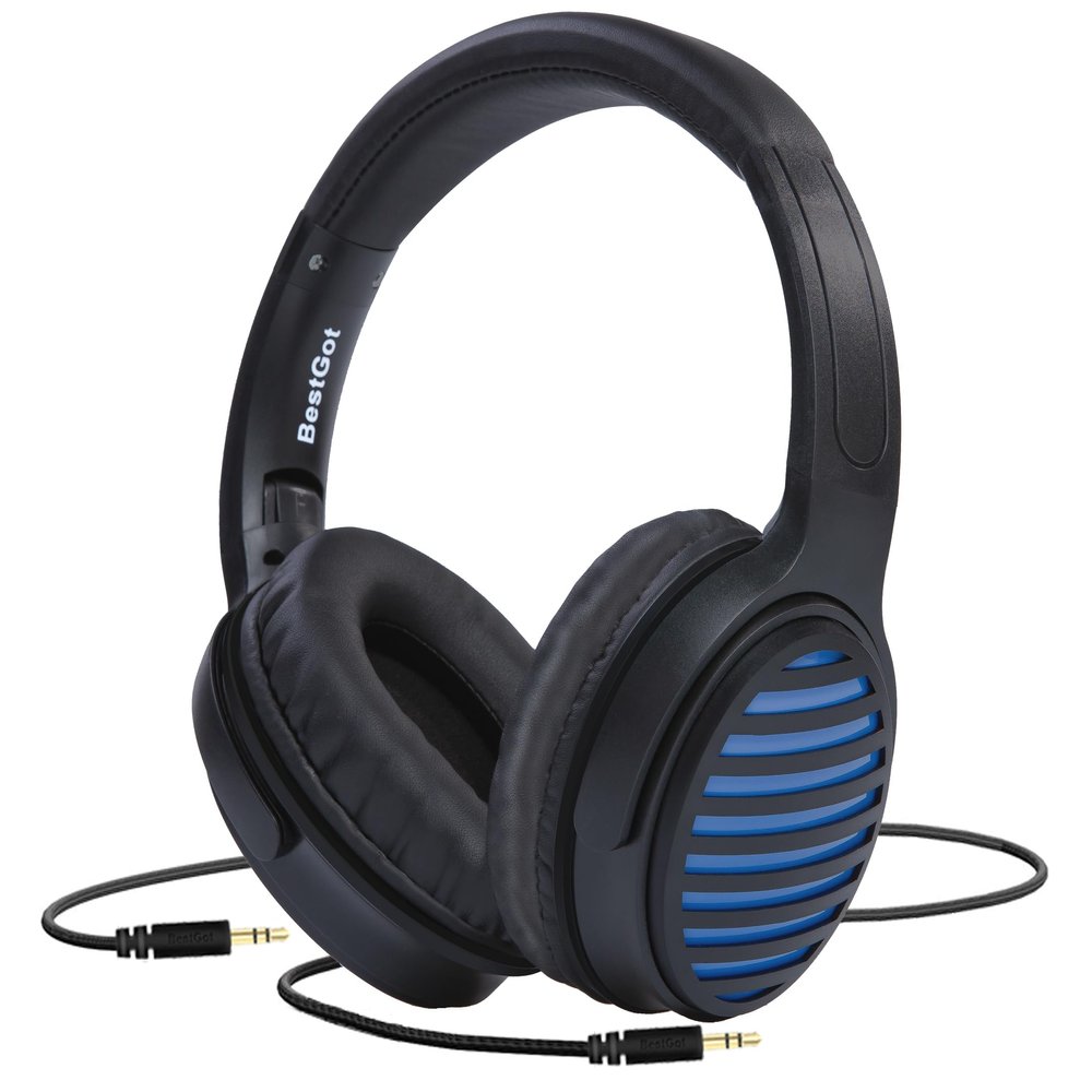 BESTGOT 772D Headphones Wired, Over-Ear Headphones Foldable Corded Stereo 3.5mm (Black/Blue)