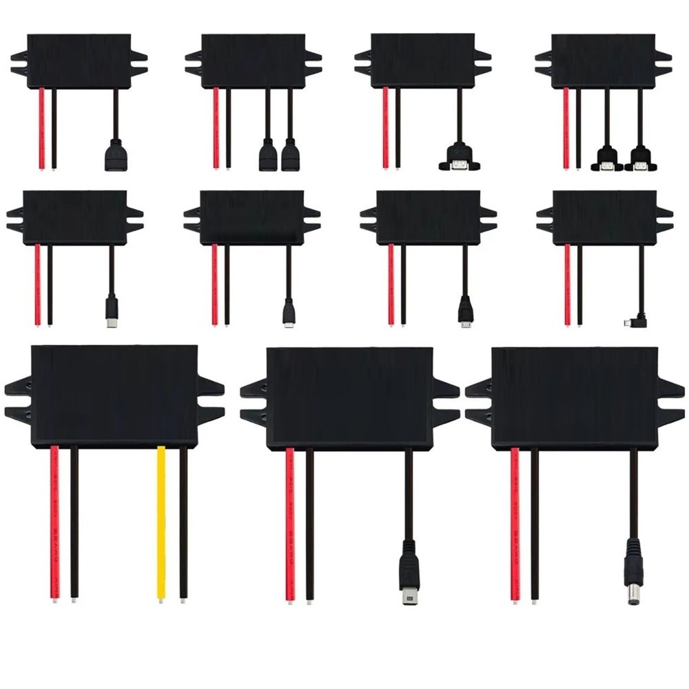 12V24V to 5V 3A Buck DC DC Step Down Converter Power Supply Module for USB Adapter Mini USB Micro USB Car Male Female (Color : Wire, Size : 12V24V_5V3A)