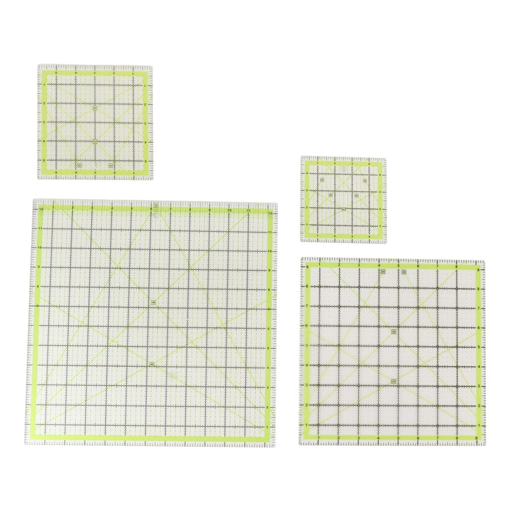 4pcs Acrylic Quilting Rulers Square Fabric Cutting Ruler Quadrate Grid Lines Double Color Clear Ironing Ruler for Cutting Fabric Craft Quilting and Sewing