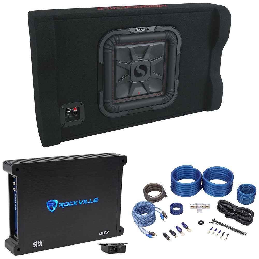 Audiosavings Bundle: (1) Kicker 49L7TDF102 L7TDF 10" L7T Subwoofer Bundle with (1) Rockville dB12 Mono 2 Ohm Amplifier & (1) Rockville RWK41 Wiring Installation Wire Kit with RCA's (3 Items)