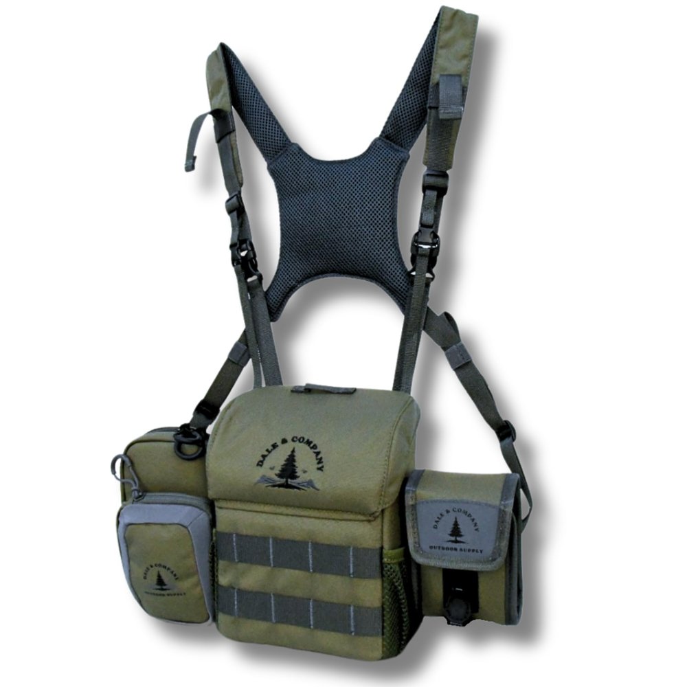 Dale & Company Recon Pro Binocular Harness Chest Pack with Magnetic Closure - Waterproof Bino Harness with Rangefinder Pouch, Cellphone Holder, Lens Cleaner - Perfect Bino Case Hunting, Hiking