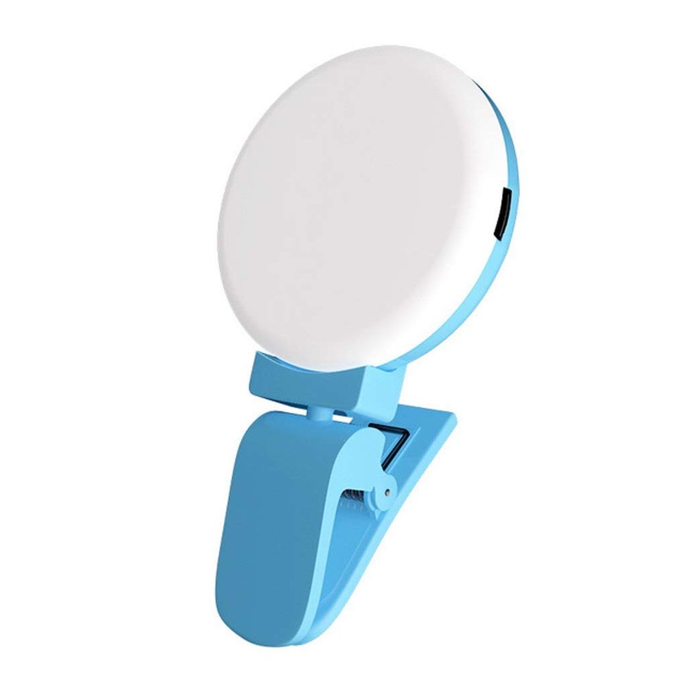 360 Rotatable Cold Warm 3 Gears Dimming Mobile Phone Fill Light 10 Lamp Beads LED Selfie Light Photography Clip Light (Color : Blue)