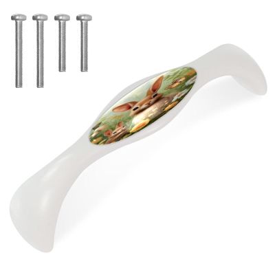 KikandKo 4 Pack 5.6 Inch Cabinet Handles Rabbit Mom and Baby Flowers, White Cabinet Pulls Drawer Pulls Cabinet Hardware Kitchen Cabinet Handles for Cabinets Cupboard Home Bathroom Decor