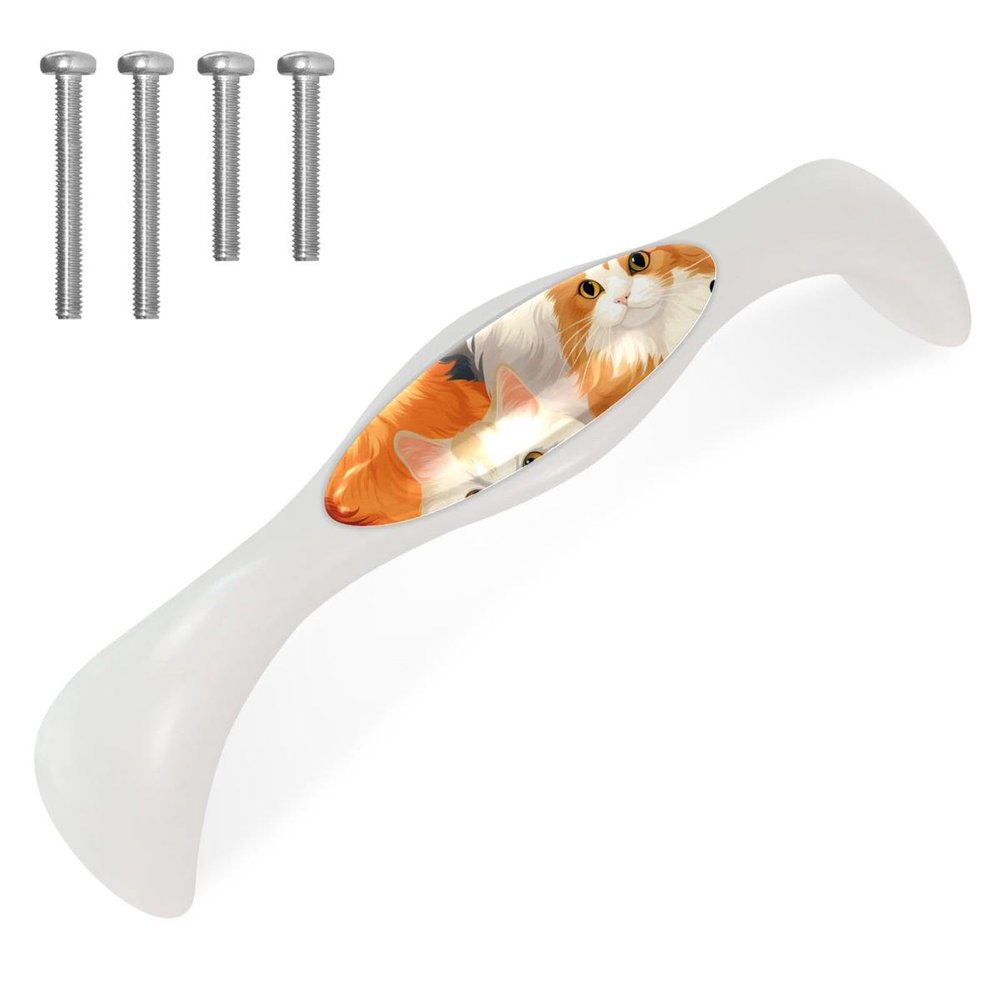 KikandKo 4 Pack 5.6 Inch Cabinet Handles Cartoon Cat, White Cabinet Pulls Drawer Pulls Cabinet Hardware Kitchen Cabinet Handles for Cabinets Cupboard Home Bathroom Decor