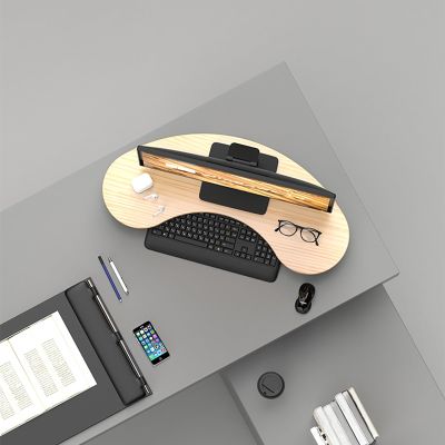 Corner Monitor Stand Arc Office Desk Stand for Monitor, Solid Wood Curved Corner Screen Organizer for Desktop, Ergonomic Level Computer Riser, Save Space ( Color : Natural , Size : Small-11cm(4 3/8")