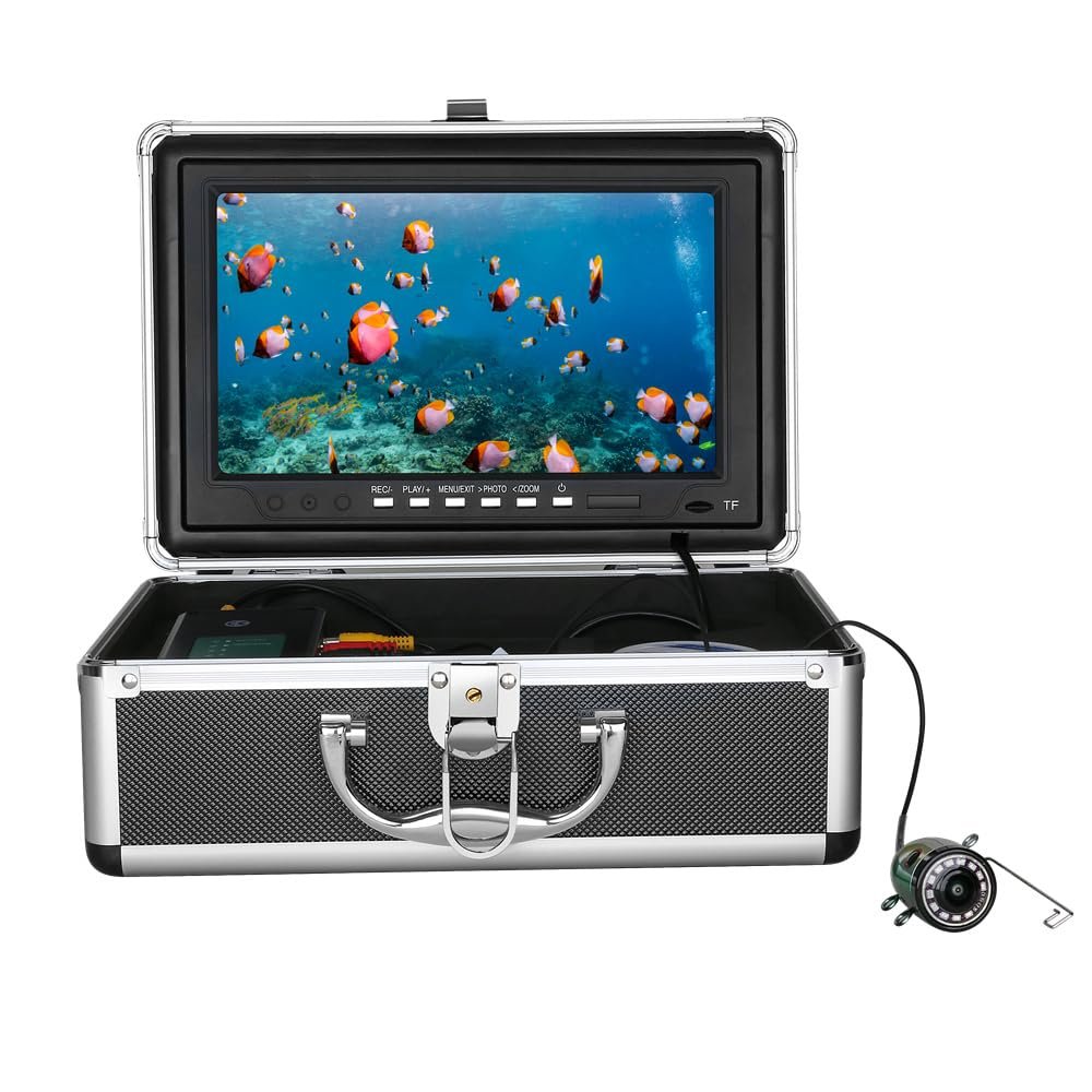 10 inch DVR Fish Finder Underwater Fishing Camera HD 1280 * 720 Screen 12pcs Infrared Lamp 1080P 50Ft/100Ft Camera for Fishing 16GB Recoding (30M/100FT)