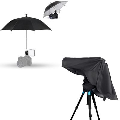 Camera Rain Cover + Upgrade Camera Hot Shoe Umbrella: Camera Rain Cover with Camera Rain Umbrella with Height Adjustable Design & Cold Shoe Mount
