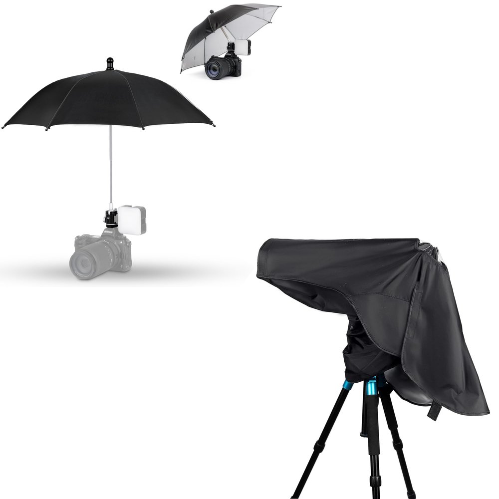 Camera Rain Cover + Upgrade Camera Hot Shoe Umbrella: Camera Rain Cover with Camera Rain Umbrella with Height Adjustable Design & Cold Shoe Mount