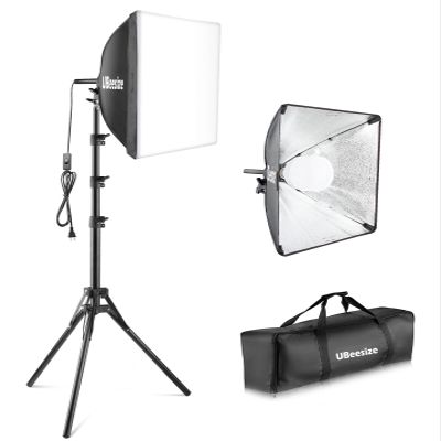 UBeesize Softbox Photography Lighting Kit, 16 x 16 Continuous Lighting Kit with 40W E27 Socket 6500K Bulb, Professional Photo Studio Lighting for Video Recording, Portrait Shooting