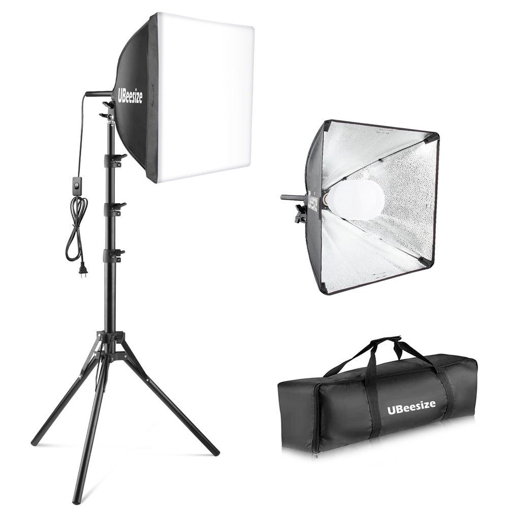 UBeesize Softbox Photography Lighting Kit, 16 x 16 Continuous Lighting Kit with 40W E27 Socket 6500K Bulb, Professional Photo Studio Lighting for Video Recording, Portrait Shooting