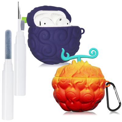 [2Pack] Fruit Cover for AirPods 2 Case Kit Cute Animal, Cleaning Pen 3D Cartoon Silicone Protective Accessories Set for Devil Fruit for AirPods 1st /2nd Generation Case Boy Girl(Purple&Red Yellow)