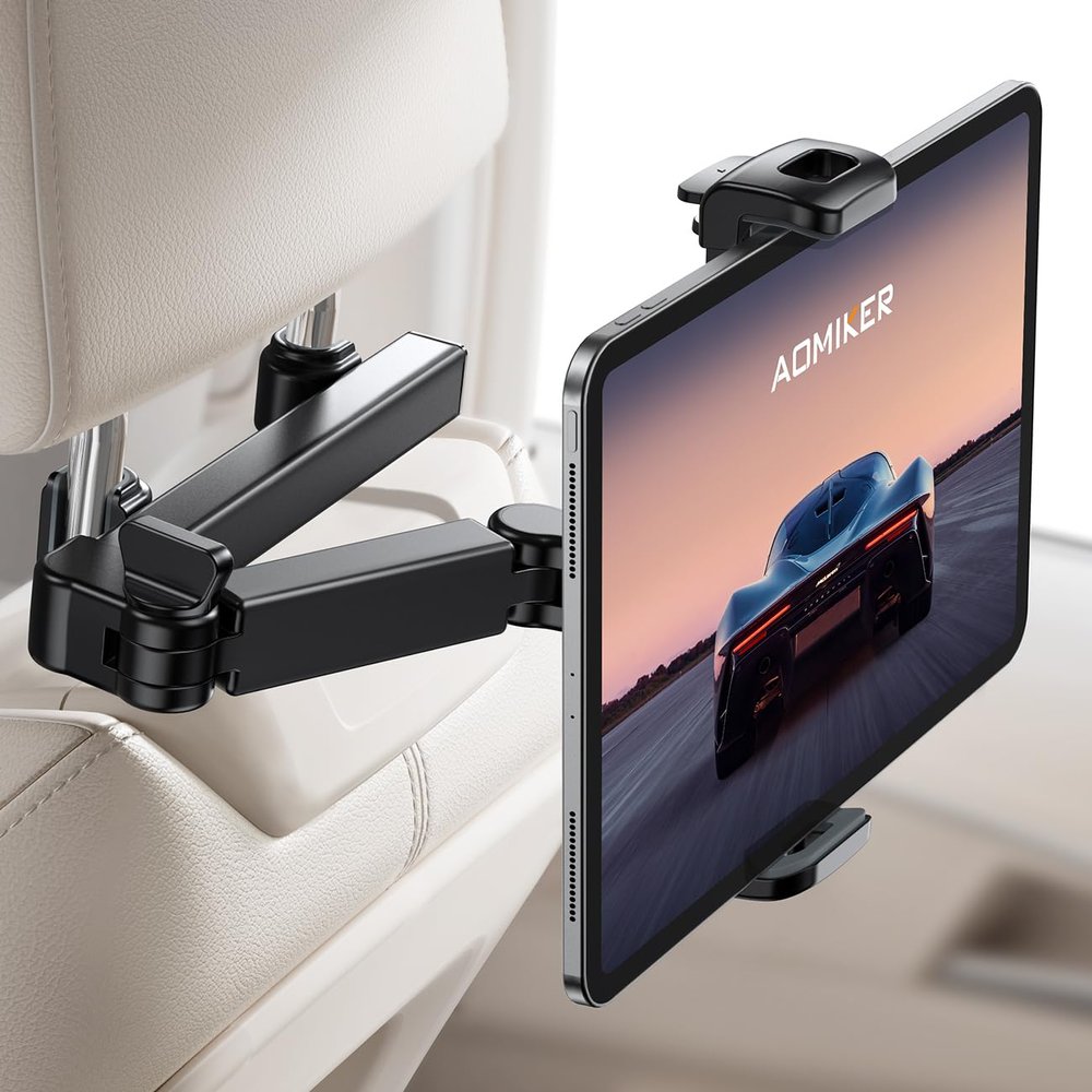 Aomiker iPad Holder Car Headrest - [Stretchable Arm] 2025 Adjustable Tablet Mount for Car Backseat, Travel Road Trip Essentials for Kids, for iPad Pro, Air, Mini, Samsung Tab, 4.7-11 Device - Black