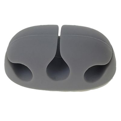 Silicone Desktop Cable Organizer, 3-Slot, Adhesive Backing, Gray