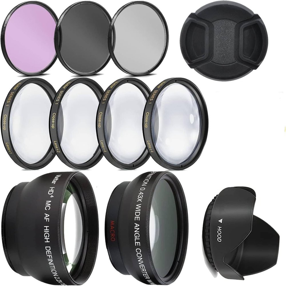 58MM Wide Angle,2X Telephoto Lens,Lens Hood, Lens Cap for Canon EF-S 55-250mm f/4-5.6 is STM