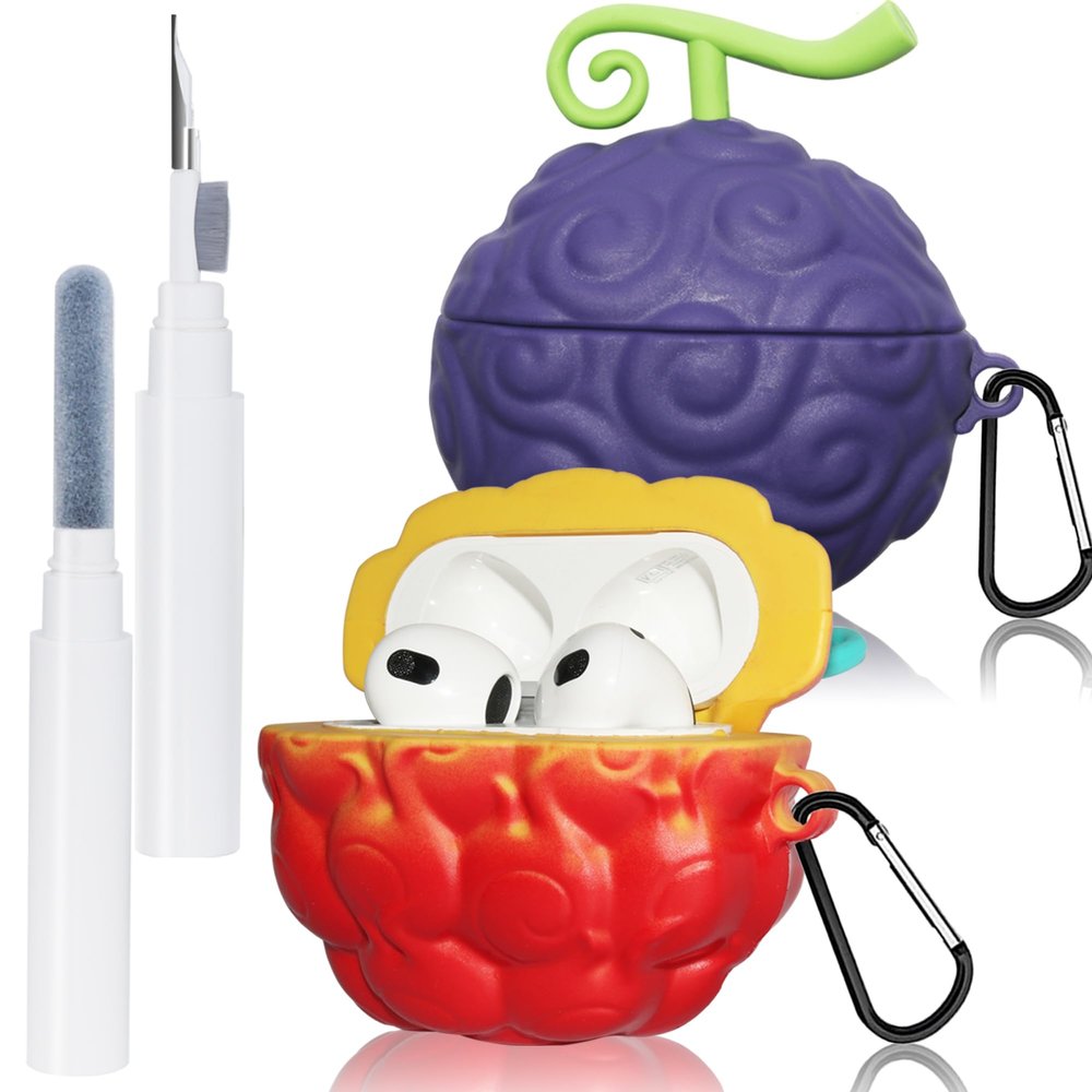 2Pack Devi Fruit for AirPods 3 Case Cute 2021, Cute 3D Cartoon Silicone for Devil Fruit Cover Accessories for AirPods 3st Generation Case for Boy Girl with Cleaning Pen(Purple&Red Yellow Devil Fruit)
