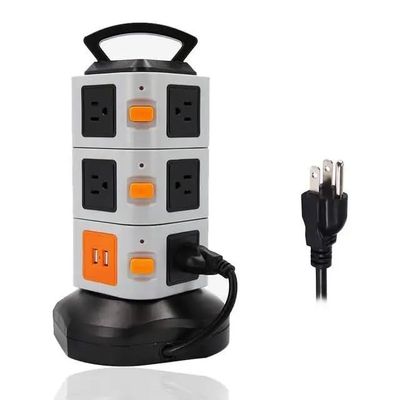 Power Strip Vertical Surge Protector 6/10/14 Way US Power Outlet Plug Socket with 4 USB Charging Ports 6.5 ft Extension Cord Suitable for PC, Laptop and Mobile Devices (Color : 3 Layer-Orange, Size