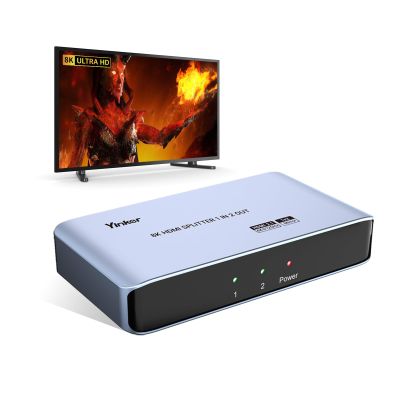 Yinker 8K HDMI Splitter 1 in 2 Out, 8K@60Hz 4K@120Hz HDMI Splitter 1x2 for Duplicate/Mirror Only, Support EDID, HDCP2.3