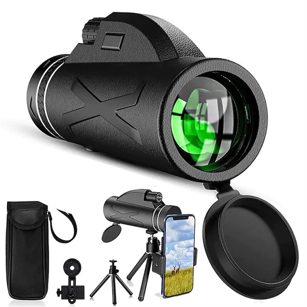 80x100 Monocular Telescope High Power Prism Monocular HD Dual Focus Scope Portable Waterproof Fogproof with Smartphone Holder & Tripod for Bird Watching Hunting Camping Travelling Wildlife Secenery
