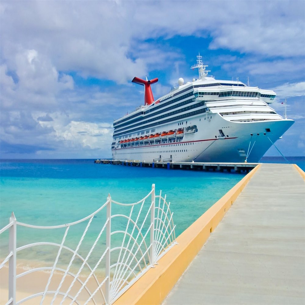 Loccor 9x6ft Fabric Cruise Ship Backdrop Caribbean Sea Port Blue Ocean Sea View Background Tropical Island Summer Beach Backdrop for Cruise Ship Party Holiday Travel Photo Booth Studio Props