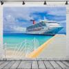 Loccor 9x6ft Fabric Cruise Ship Backdrop Caribbean Sea Port Blue Ocean Sea View Background Tropical Island Summer Beach Backdrop for Cruise Ship Party Holiday Travel Photo Booth Studio Props view 2