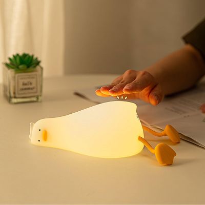 BOATHOG Lying Flat Duck Night Light,Three Level Dimmable Touch Control LED Silicone Duck Lamp, Rechargeable Soft Lights for Bedside Decor