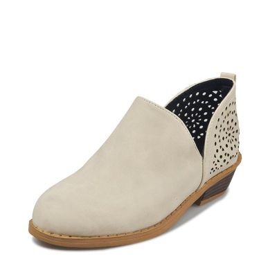 HINDOLA Women Chunky Heel Ankle Boots Casual Cut Out Slip On Low Heel Short Chunky Stacked Heel Perforated Side V Cut Western Booties Cutout Shoes