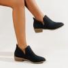 HINDOLA Women Chunky Heel Ankle Boots Casual Cut Out Slip On Low Heel Short Chunky Stacked Heel Perforated Side V Cut Western Booties Cutout Shoes view 3