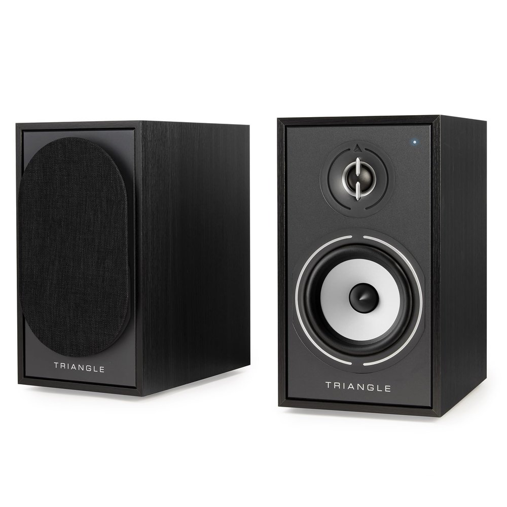 triangle - BOREA BR02 Connect Active Speakers - Bluetooth Bookshelf Speakers with 2X 50W Amplifier - HD Audio - Phono/Turntable TV & USB inputs - 176 x 310 x 274 mm - Black (Pair)