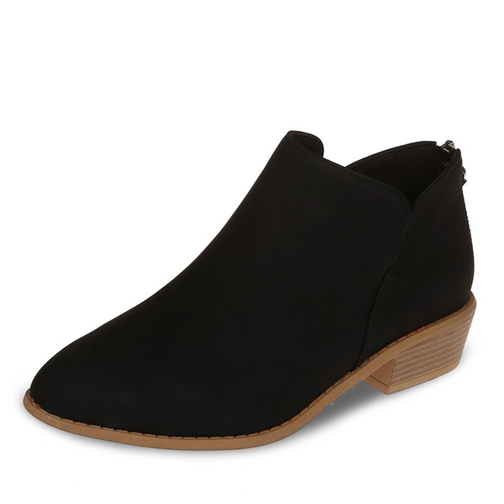 HINDOLA Ankle Boots for Women Casual Slip On Low Heel Chunky Stacked Heel Side V Cut Western Booties Dress Short Boots Shoes