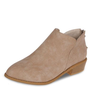 HINDOLA Ankle Boots for Women Casual Slip On Low Heel Chunky Stacked Heel Side V Cut Western Booties Dress Short Boots Shoes