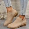 HINDOLA Ankle Boots for Women Casual Slip On Low Heel Chunky Stacked Heel Side V Cut Western Booties Dress Short Boots Shoes view 3