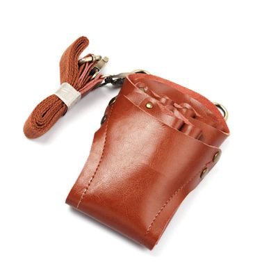 Ipetboom Genuine Leather Scissor Pouch for Hairdressers Durable Tool Organizer Waist Bag Brown for Salon Professionals to Carry Shears Combs and Clips