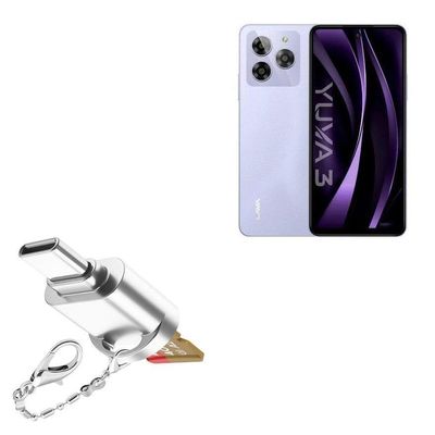 BoxWave Adapter Compatible with Lava Yuva 3 - Micro SD Card miniReader, USB Type-C OTG Reader USB3.0 Adapter Keychain - Metallic Silver