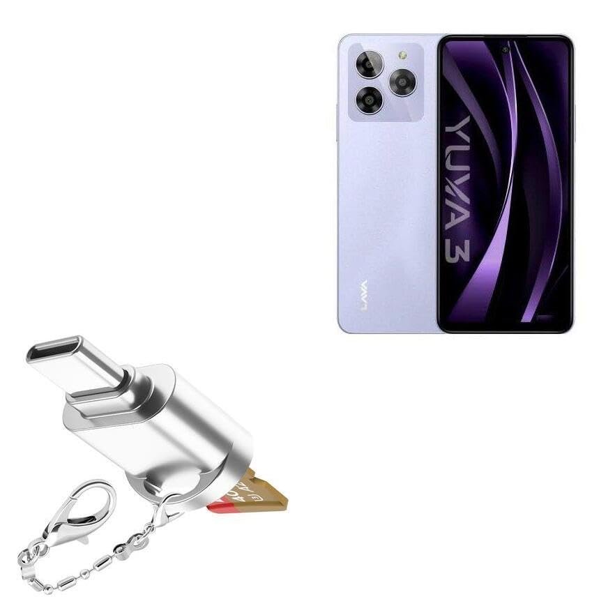 BoxWave Adapter Compatible with Lava Yuva 3 - Micro SD Card miniReader, USB Type-C OTG Reader USB3.0 Adapter Keychain - Metallic Silver