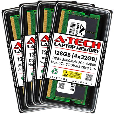 A-Tech 128GB Kit (4x32GB) RAM for MSI Titan 18 HX A14V, A14VIG Gaming Laptop | DDR5 5600MHz PC5-44800 SODIMM 2Rx8 1.1V 262-Pin Non-ECC SO-DIMM Memory Upgrade