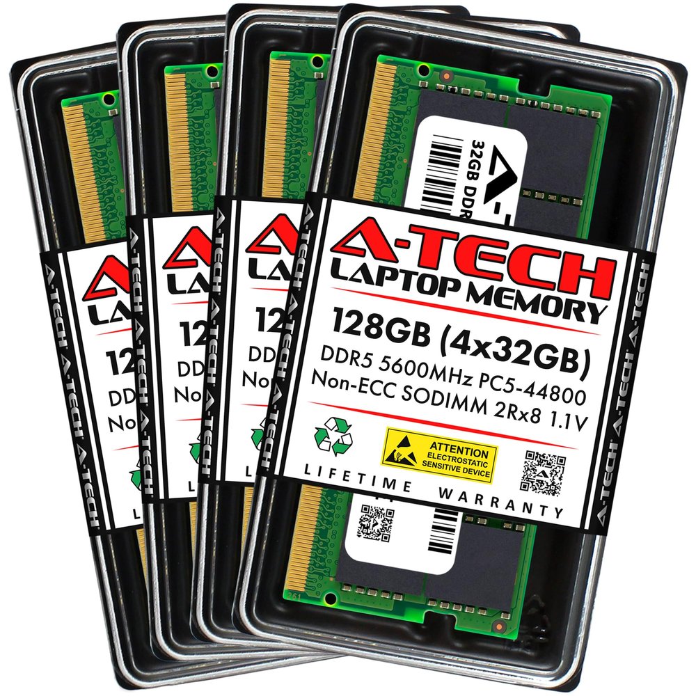 A-Tech 128GB Kit (4x32GB) RAM for MSI Titan 18 HX A14V, A14VIG Gaming Laptop | DDR5 5600MHz PC5-44800 SODIMM 2Rx8 1.1V 262-Pin Non-ECC SO-DIMM Memory Upgrade