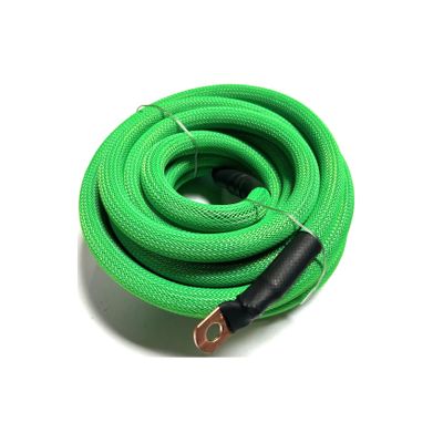 225FWY 1/0 Gauge Custom Color + Length Snakeskin Braided Sleeving OFC Wire Strands Copper Marine Cable AWG (Green, 10 FT)