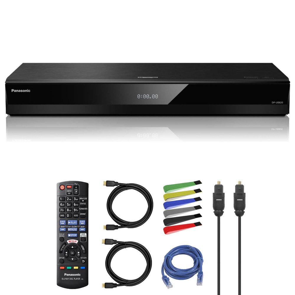 Panasonic DP-UB820-K 4K UHD Blu-ray Player With HDR10+, Dolby Vision, Network Streaming + HDMI Cables + Network and Optical Audio Cables