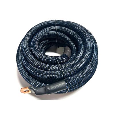 225FWY 1/0 Gauge Custom Color + Length Snakeskin Braided Sleeving OFC Wire Strands Copper Marine Cable AWG (Black/Blue, 17 FT)