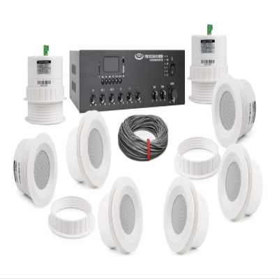 Pure Resonance Audio Small Office Sound System with (8) C3 Micro 3" 70 Volt Ceiling Speakers + 120 Watt Mixer Amp