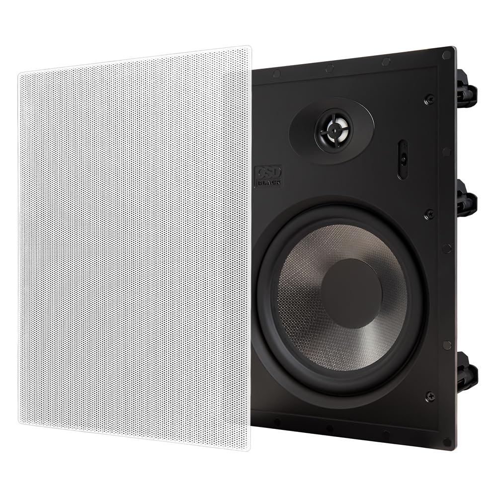 OSD Black 8" in-Wall Speakers 1" Aluminum Dome Tweeter, 12dB Crossover & Contour Switch, Pair, BK-T83