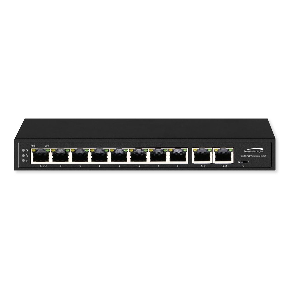 Speco P8S10G 10-Port Gigabit Network Switch (8 PoE Ports, 2 Ports Uplink)