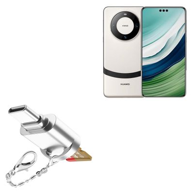 BoxWave Adapter Compatible with Huawei Mate 60 Pro+ - Micro SD Card miniReader, USB Type-C OTG Reader USB3.0 Adapter Keychain - Metallic Silver