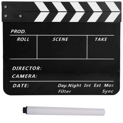 Movie Film Clap Board, Acrylic Film Directors Clapboard Set with Pen Plastic Film Clapboard Cut Action Scene Clapper Board, 11.8 X 9.8in(Black and White Blackboard)