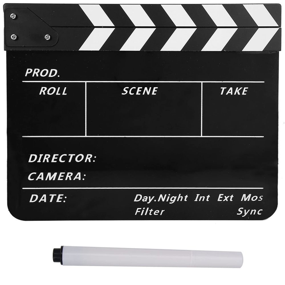 Movie Film Clap Board, Acrylic Film Directors Clapboard Set with Pen Plastic Film Clapboard Cut Action Scene Clapper Board, 11.8 X 9.8in(Black and White Blackboard)