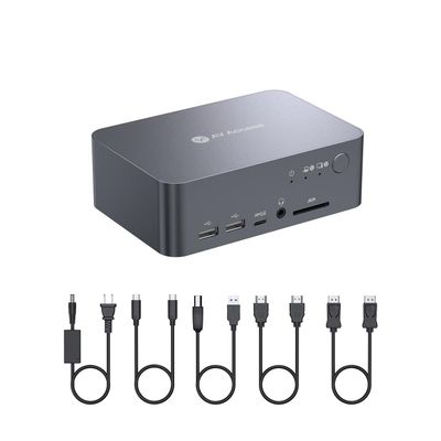 AV Access KVM Switch 2 Monitors 2 Computers with Ethernet, EDID, 4K@60Hz/2K@144Hz/1080P@240Hz, KVM Docking Station Dual Monitor for Laptop & Desktop, USB-C Charge, Aluminum, 3xUSB 3.0, Power Supply