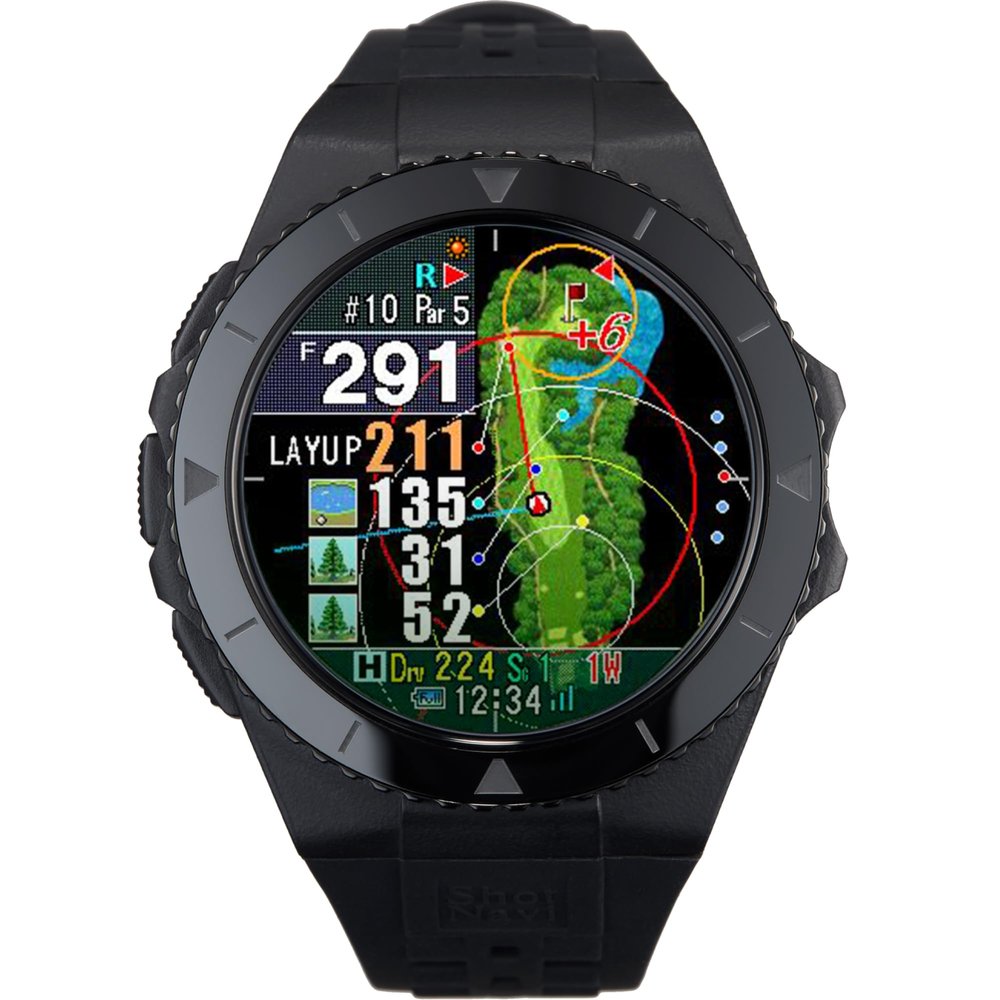 Shot Navi EXCEEDS Golf GPS Navigation Watch  1.4 Color Touchscreen, Slope Distance, Green Mapping, Temperature Compensation, USB-CBlack