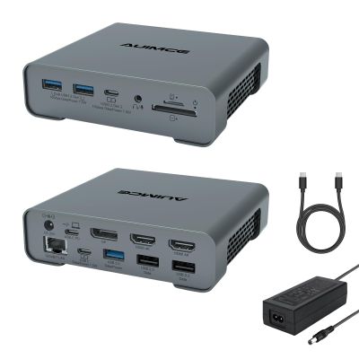 AUIMCE USB C Docking Station Dual Monitor 2 HDMI with Power Supply for Dell/HP/Lenovo/Surface Laptops,16 in 1 Laptop Docking Station with 4k/60Hz Displayport, Ethernet, SD/TF,8 USB C/A Ports